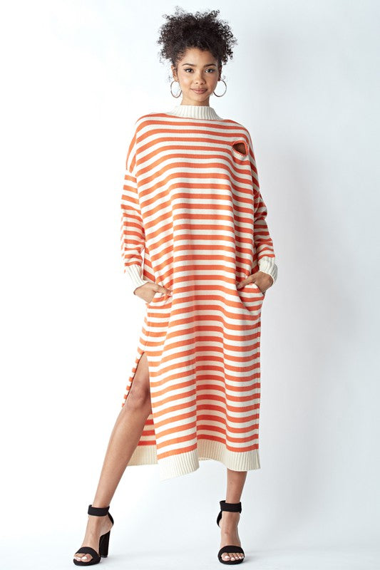 Stripe all Distressed Sweater Dress
