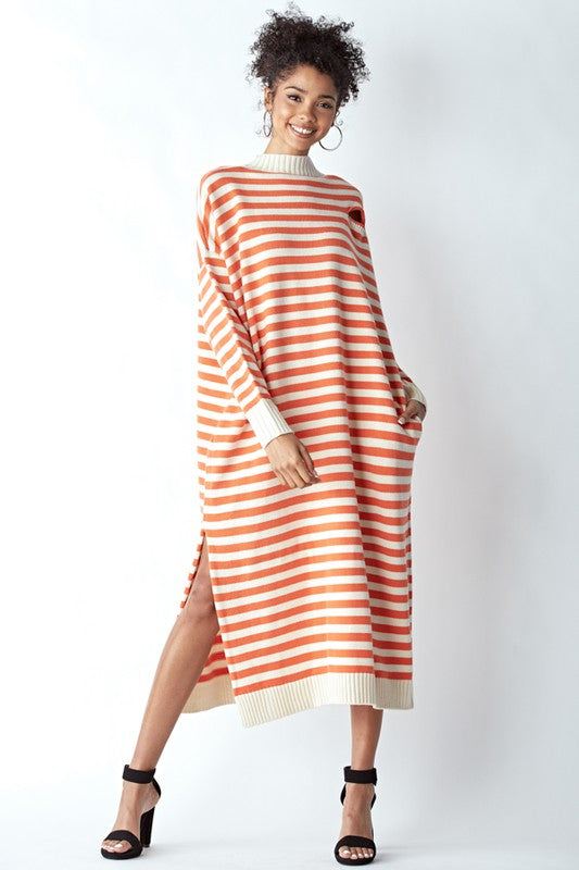 Stripe all Distressed Sweater Dress