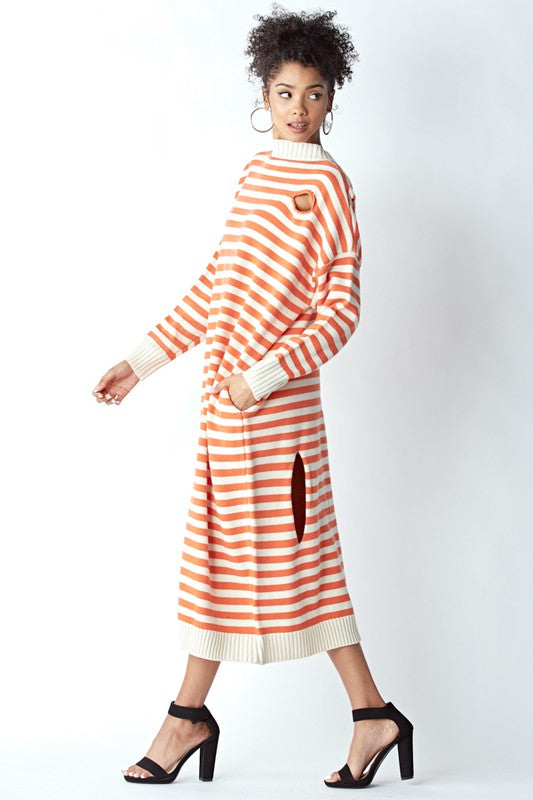 Stripe all Distressed Sweater Dress