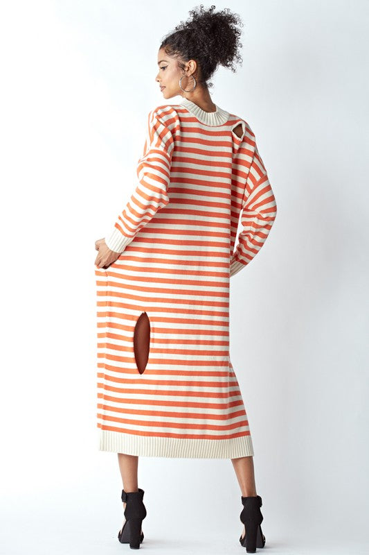 Stripe all Distressed Sweater Dress