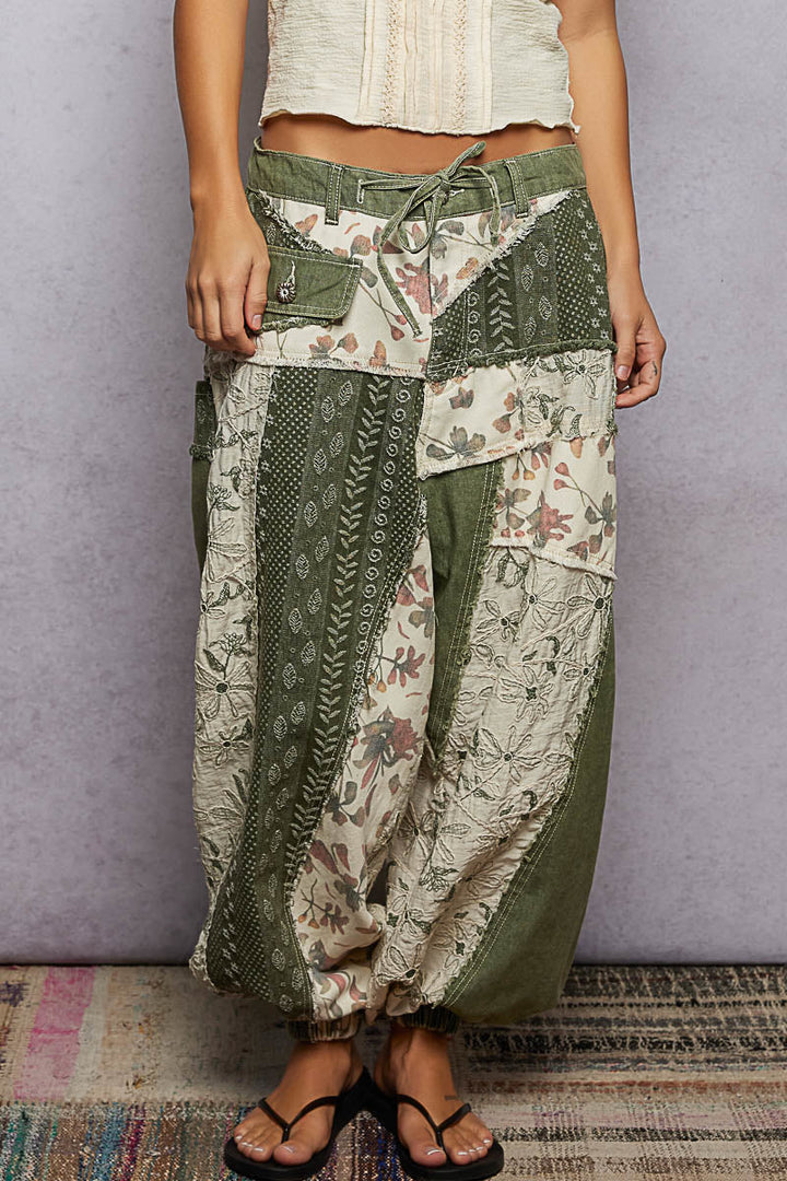 Floral Twill Patch Joggers
