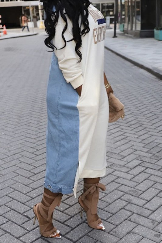 Mindset is Over Everything Denim Mix Dress