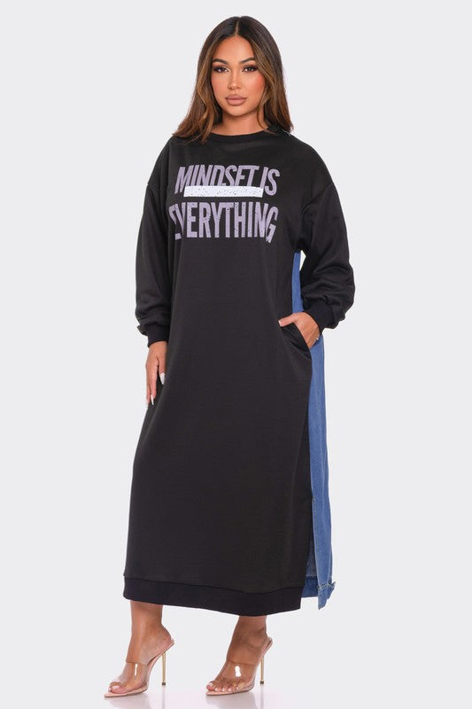 Mindset is Over Everything Denim Mix Dress