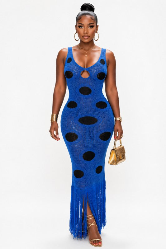 Envision Dots Fringe Knit Dress (Royal Blue)