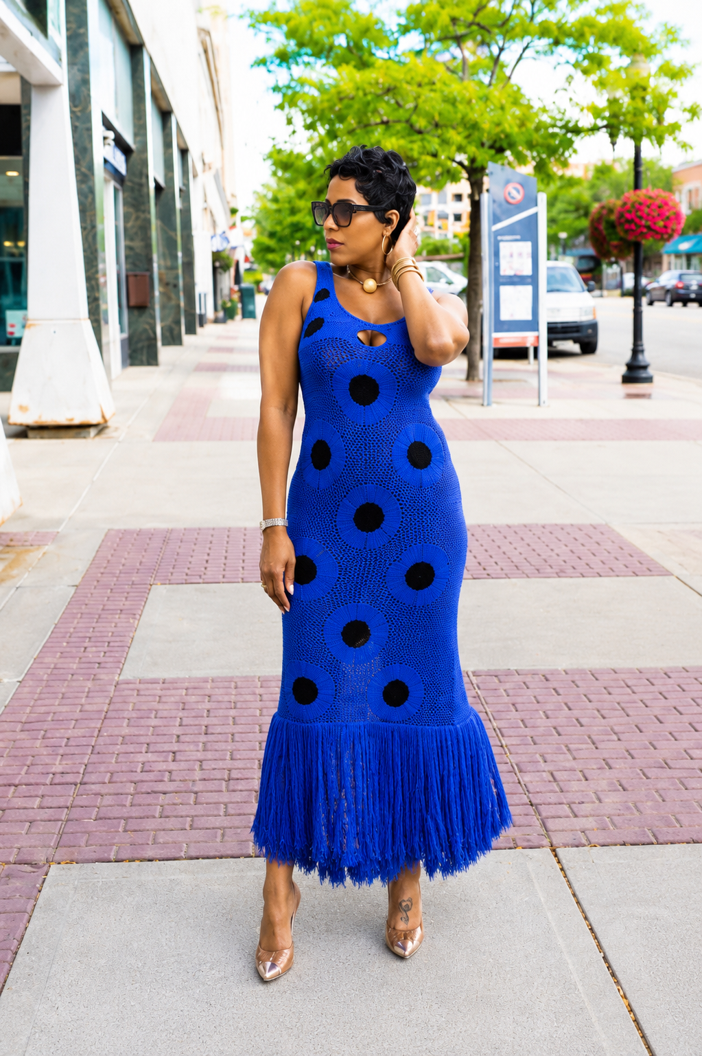 Envision Dots Fringe Knit Dress (Royal Blue)