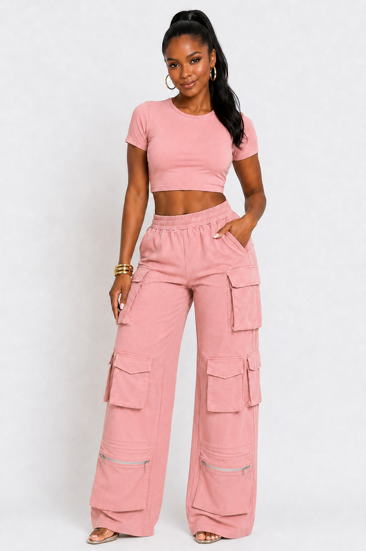 Comfy Big Pockets Cargo pants (Pink)