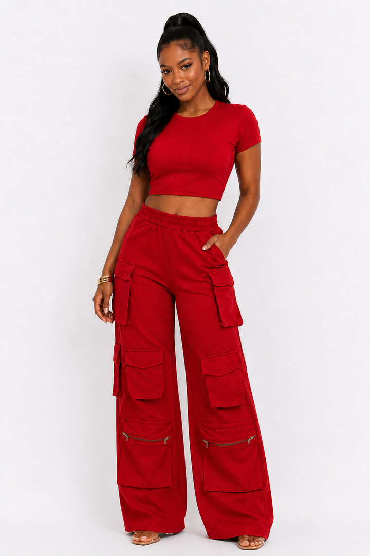 Comfy Big Pockets Cargo pants (Red)