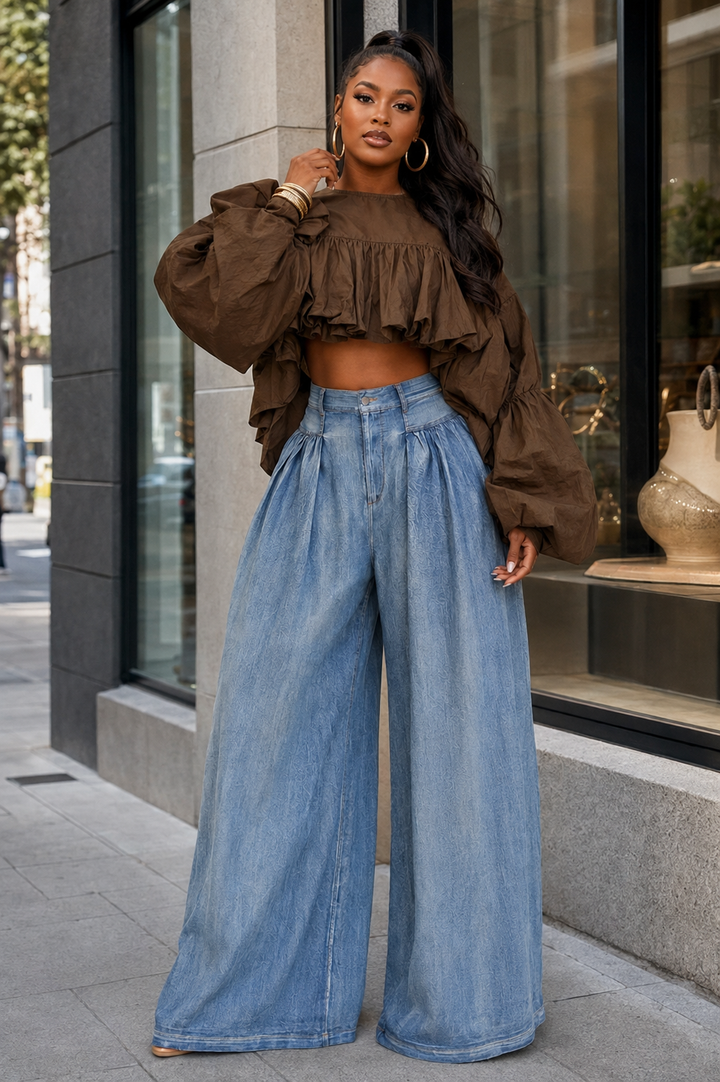 Drama Effect Ruffle Crop Top (Black)