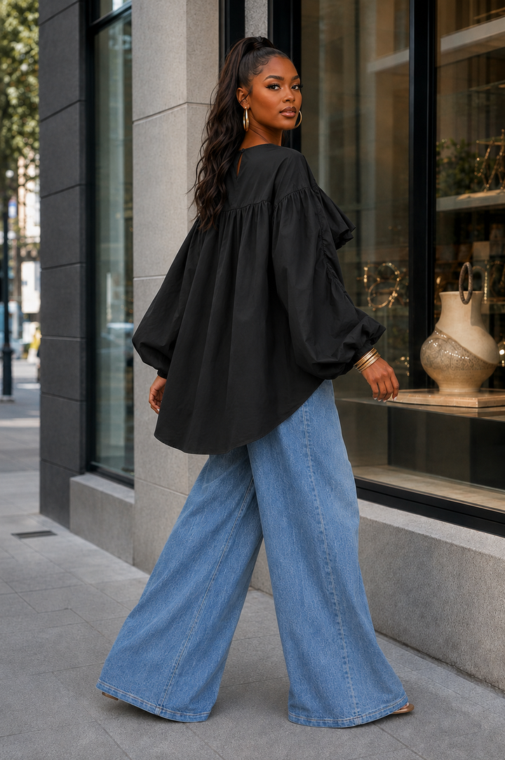 Drama Effect Ruffle Crop Top (Black)