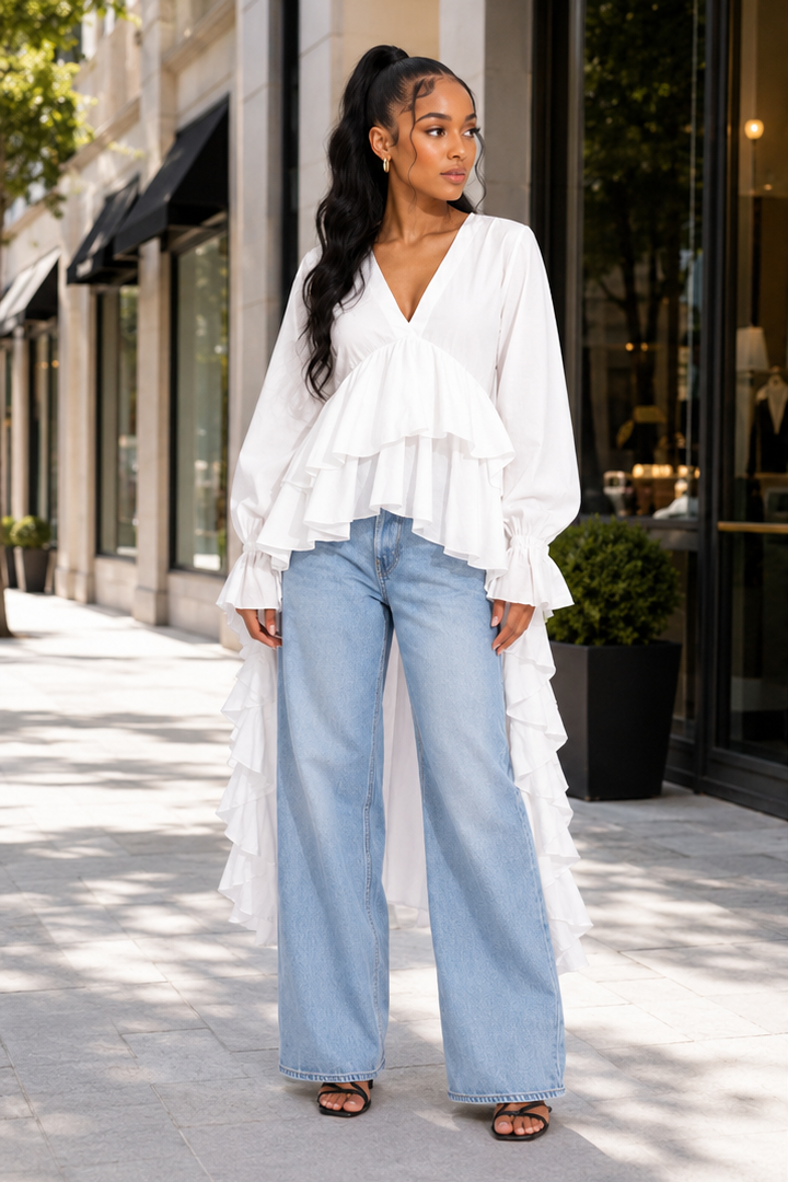 Leave Them Looking Ruffle Hi-low Top
