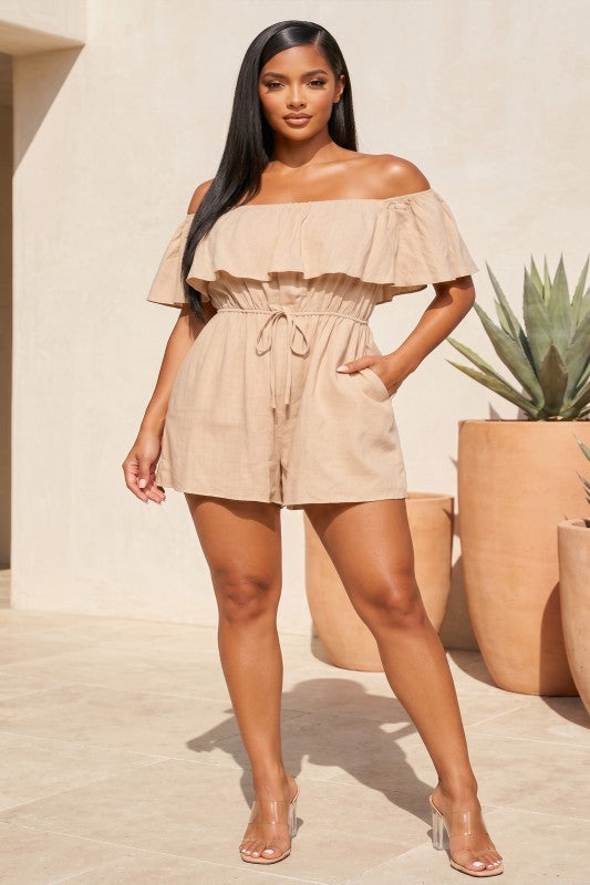 Off Shoulder Ruffled Romper