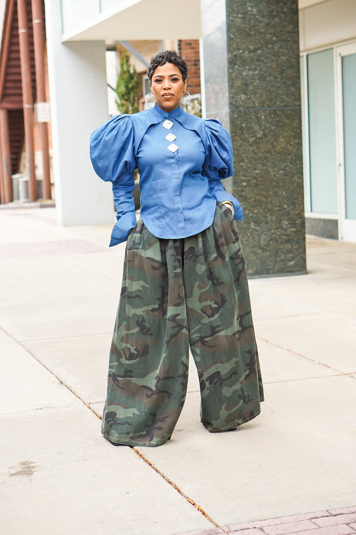 All Wide Leg Elastic Camo Jean