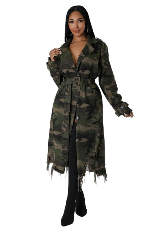Battle it Out Distressed Camo Coat