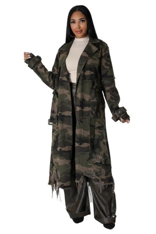Battle it Out Distressed Camo Coat