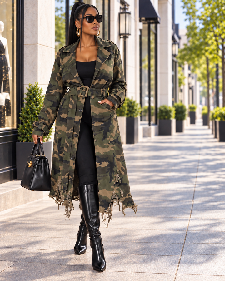 Battle it Out Distressed Camo Coat