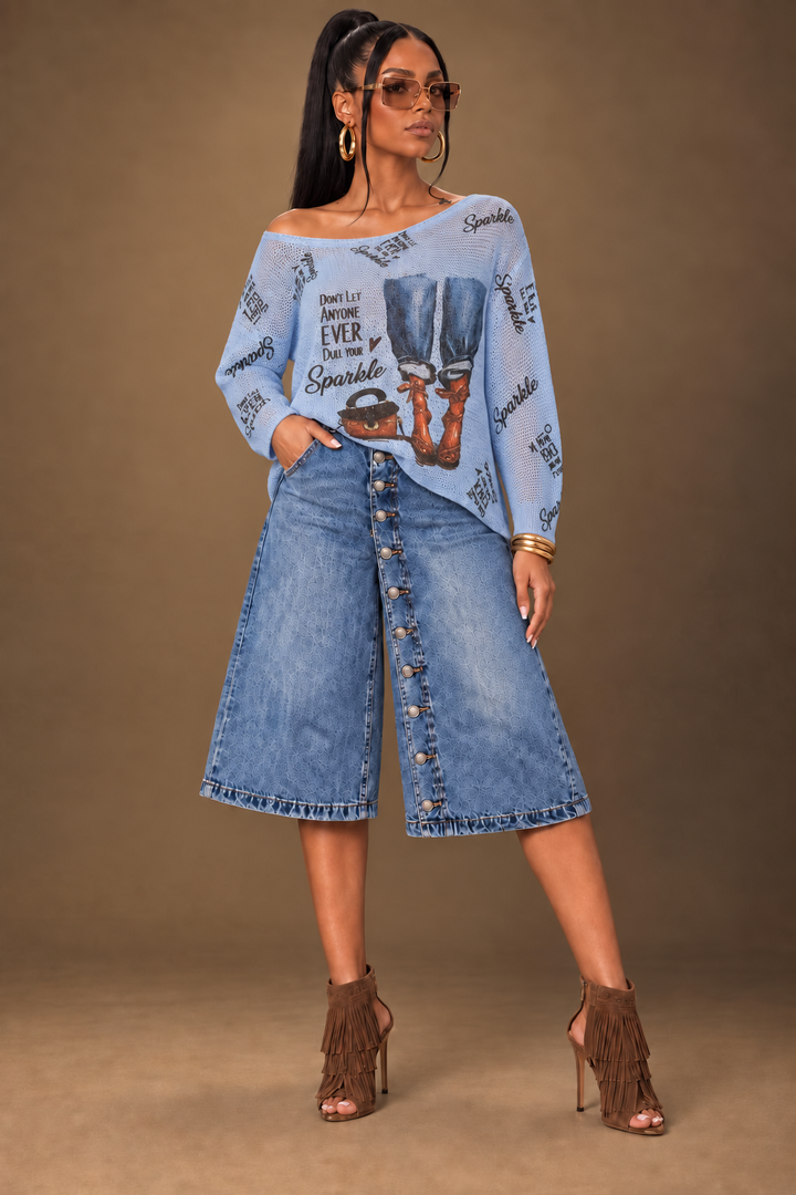 Booked &amp; Busy Oversized Graphic Top (Blue)