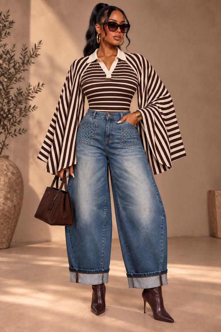 The Long Game Stripe Bell Sleeve Top