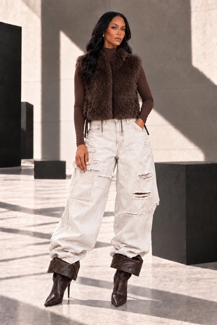 Split Decision Double Layered Distressed Wide Leg