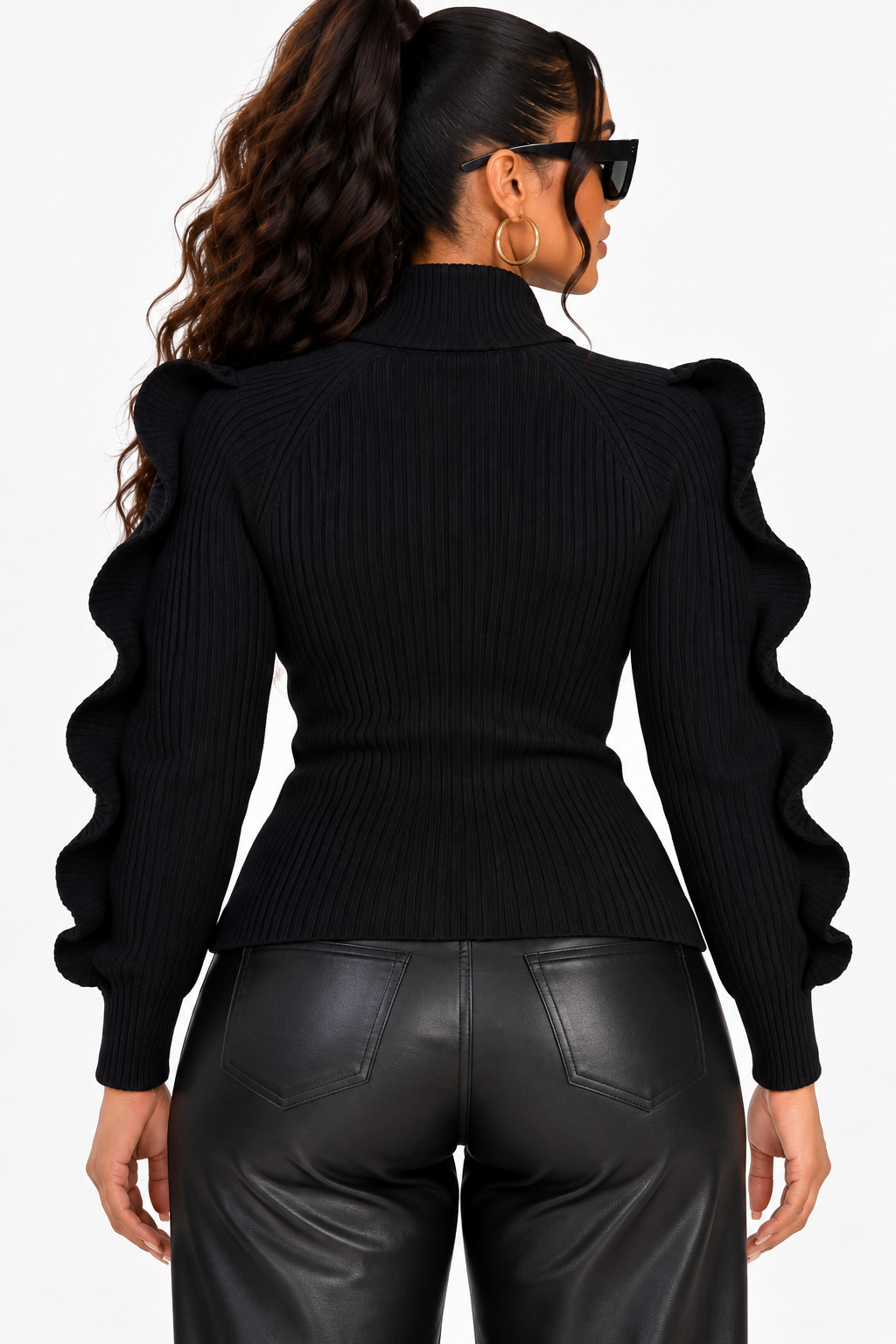 Wazes &amp; Waves Design Sweater Zipper Top (Black)