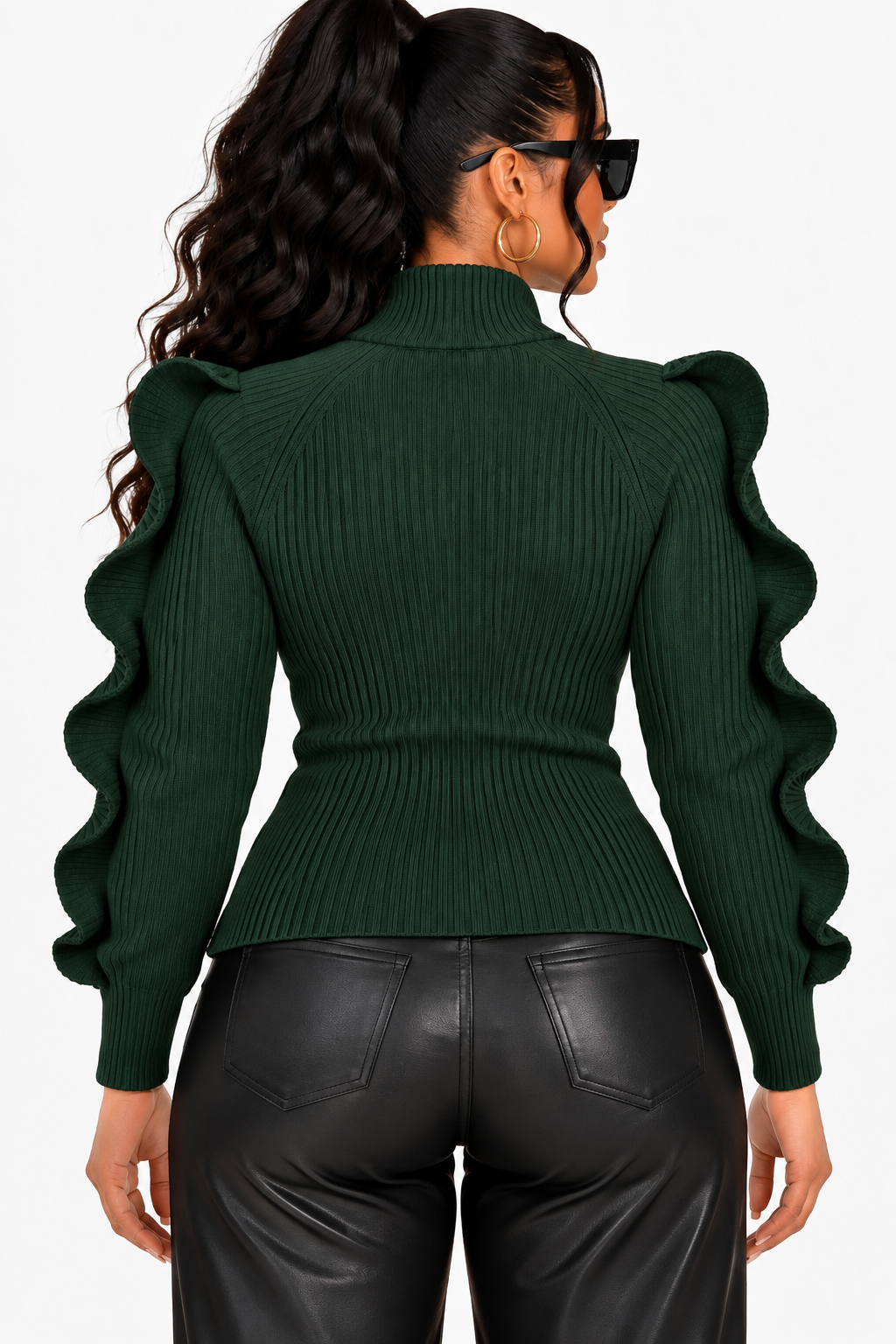Wazes &amp; Waves Design Sweater Zipper Top (Black)
