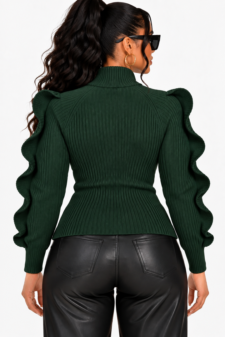 Wazes &amp; Waves Design Sweater Zipper Top (Black)