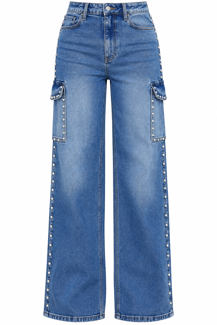 The Revel Luxe Pearl Cargo Jeans – wide-leg cargo jeans with pearl embellishments | Blu Jean Blues