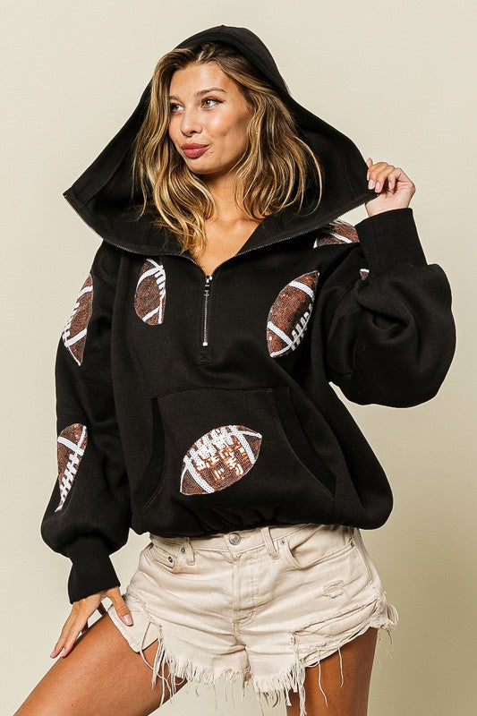 Let’s Play Some Football Sequin Hoodie ( Royal)