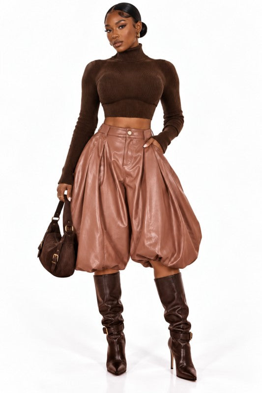 Bold Behavior Faux Leather Balloon Shorts (Black)