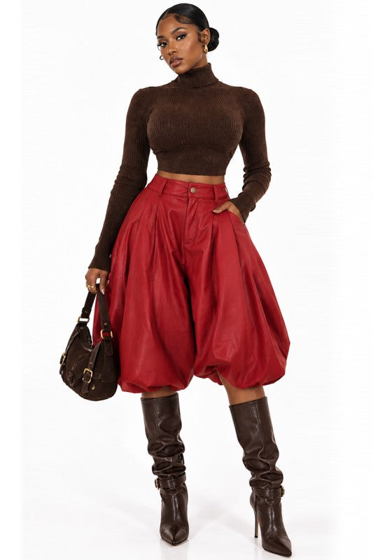 Bold Behavior Faux Leather Balloon Shorts (Black)
