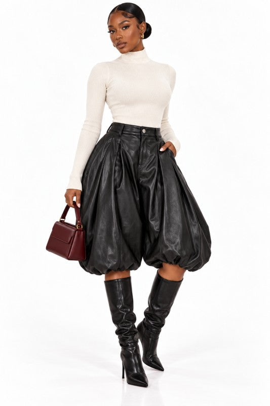 Bold Behavior Faux Leather Balloon Shorts (Black)