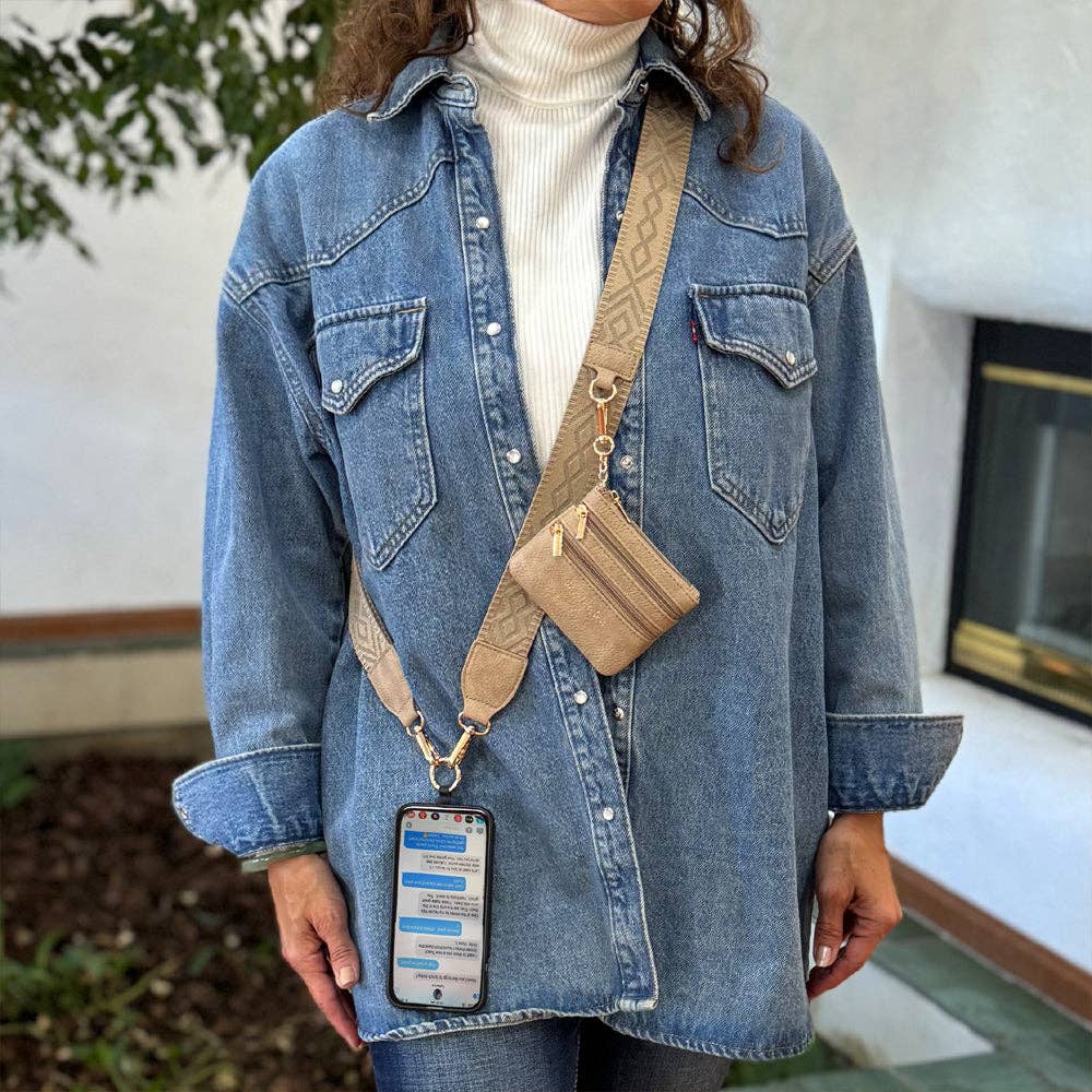 Clip &amp; Go Strap Jacquard design w/Zippered Pouch Classic Phone Holder
