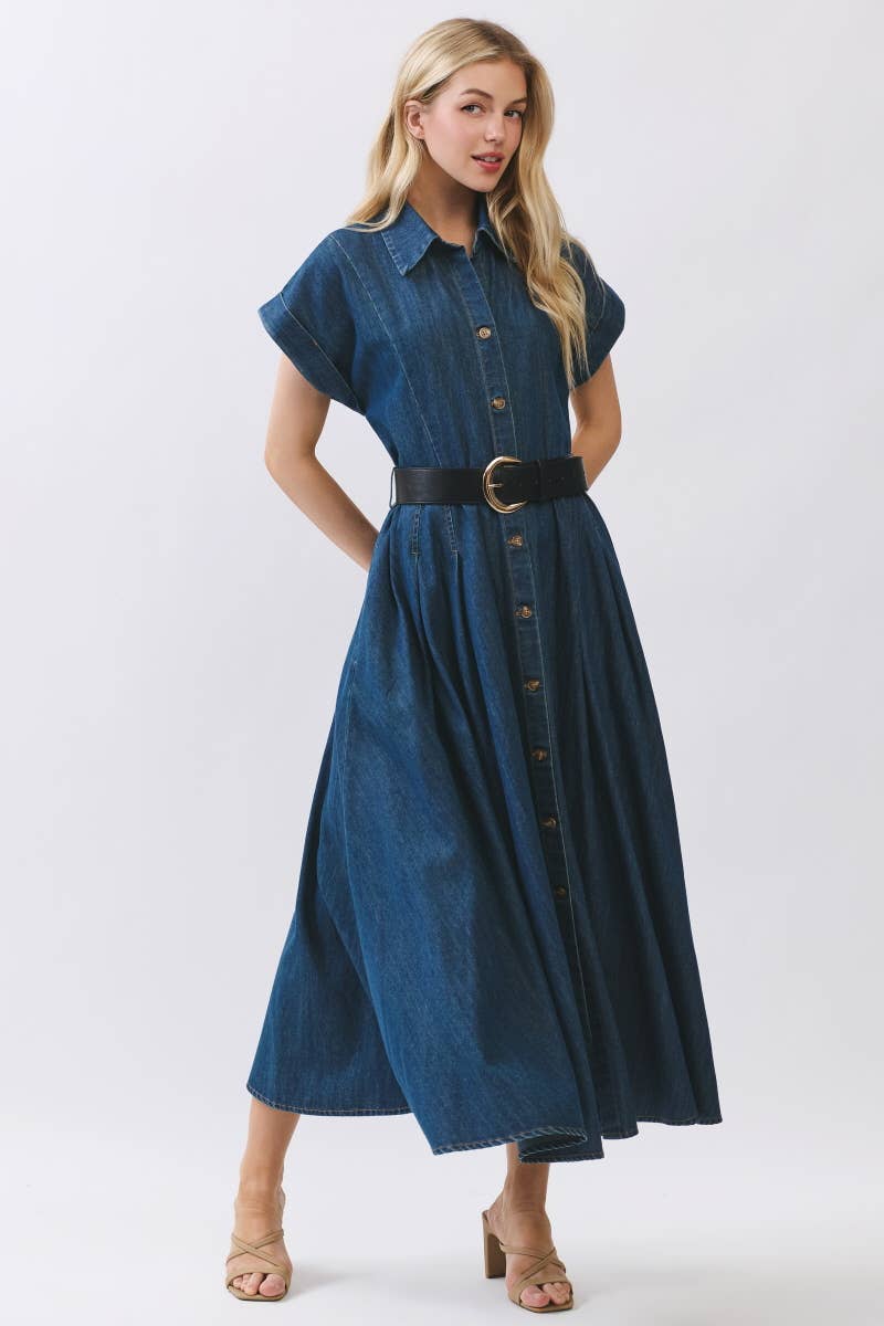 Maison Washed Denim Button Maxi Dress