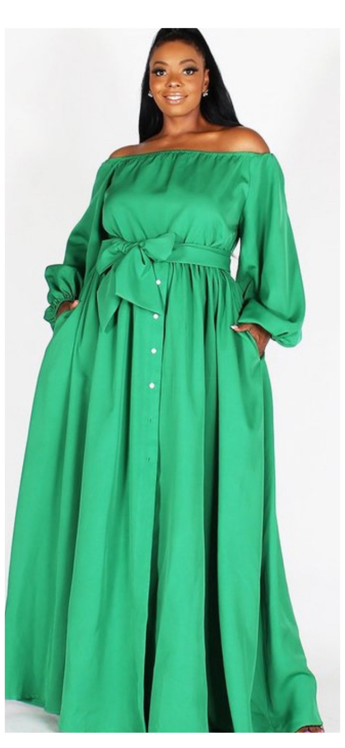 Cristy Off shoulder bishop sleeve dress ( Avail in Emerald & Royal Blue)