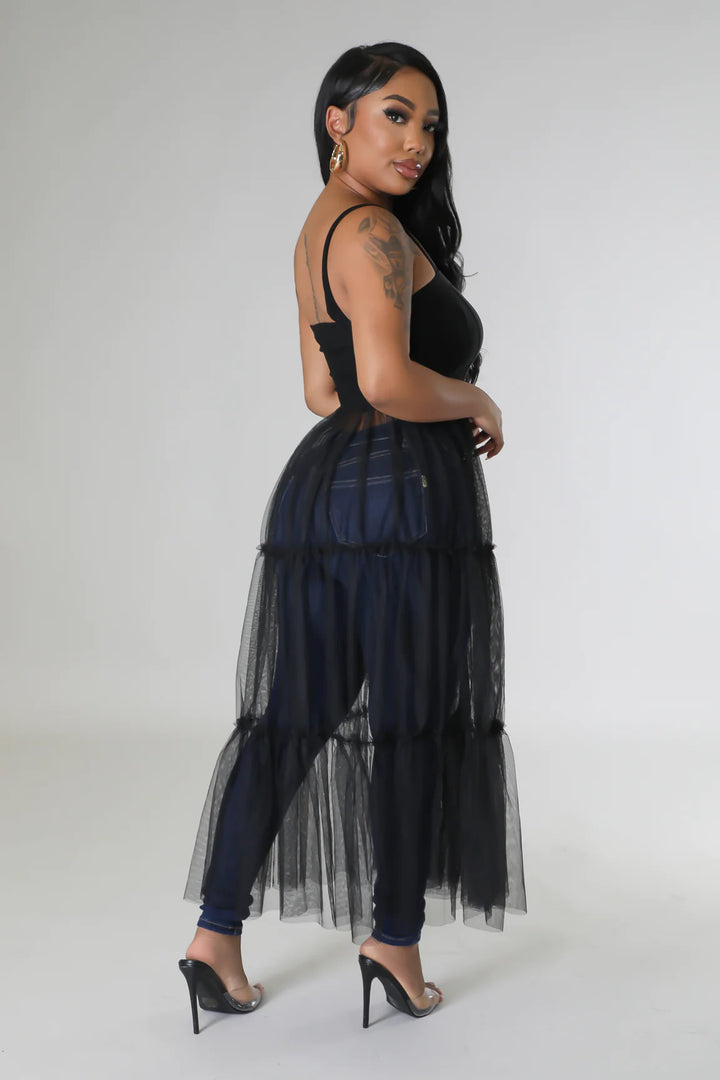 Belize Jean Tulle Halter Top (Black)