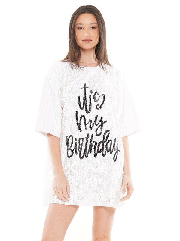 It’s My Birthday Balloon Sleeve Peplum Dress (white)