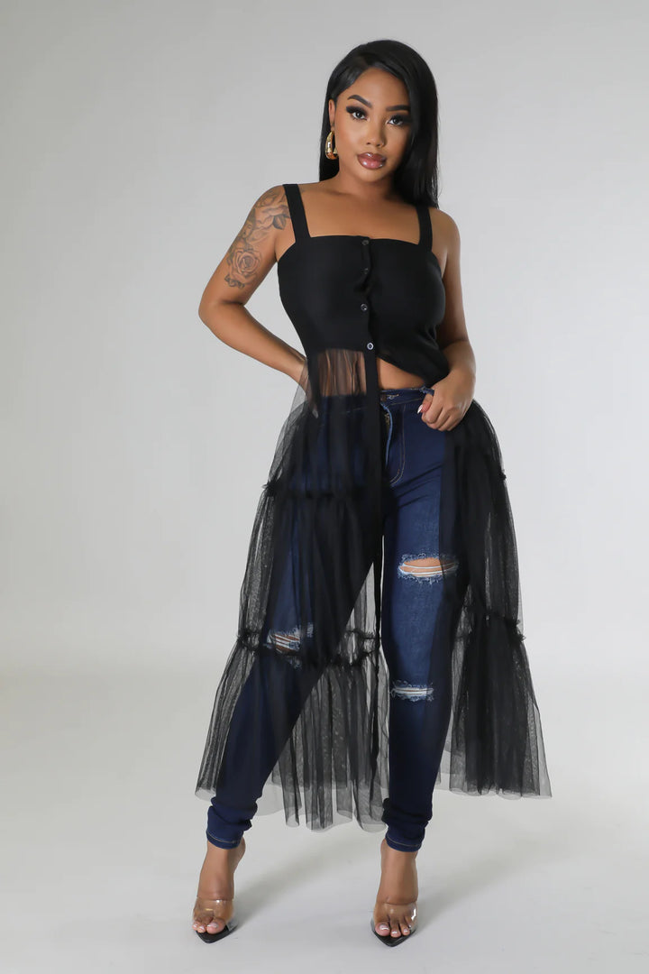 Belize Jean Tulle Halter Top (Black)