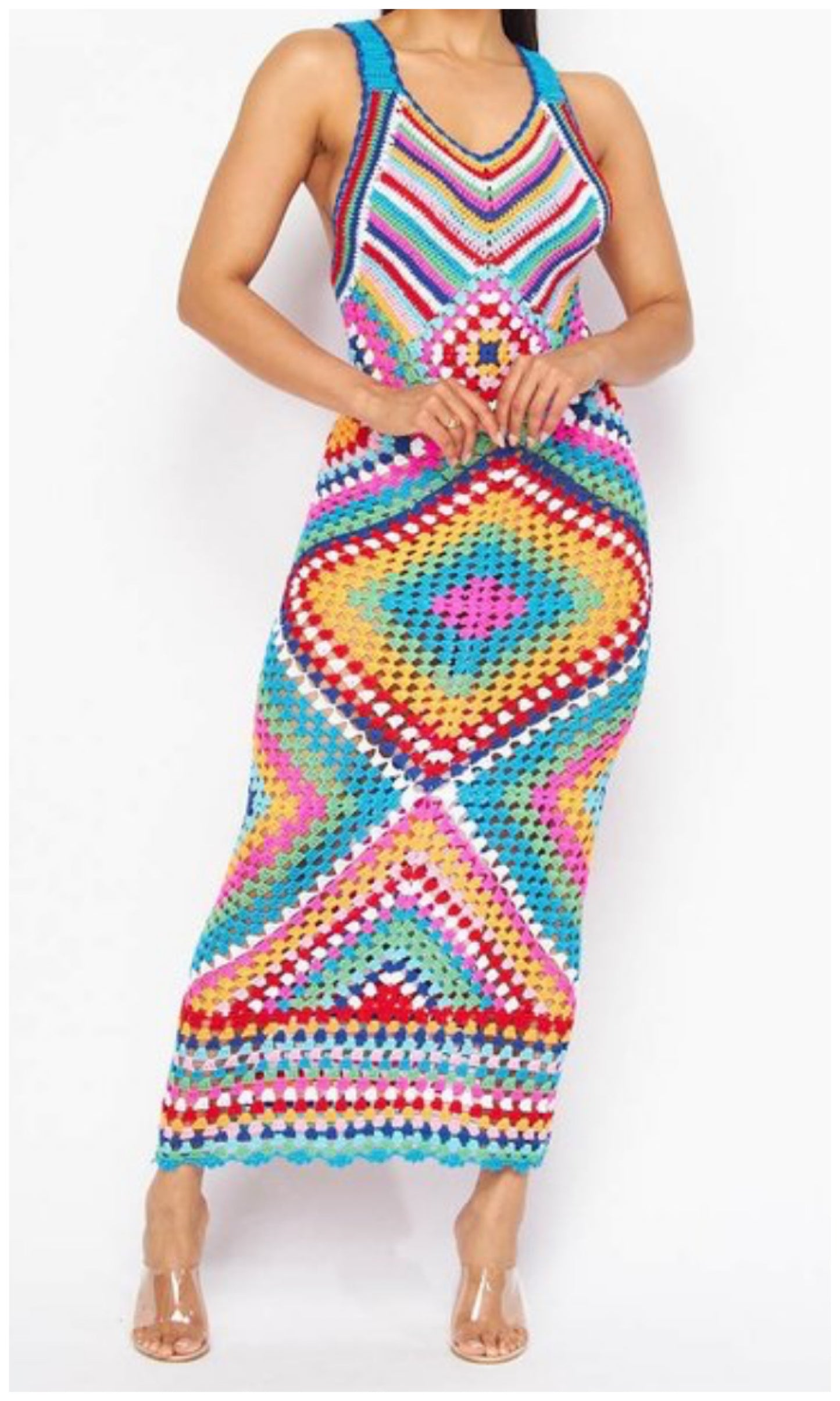 Diamond Pattern Crochet Dress (Two Colors)
