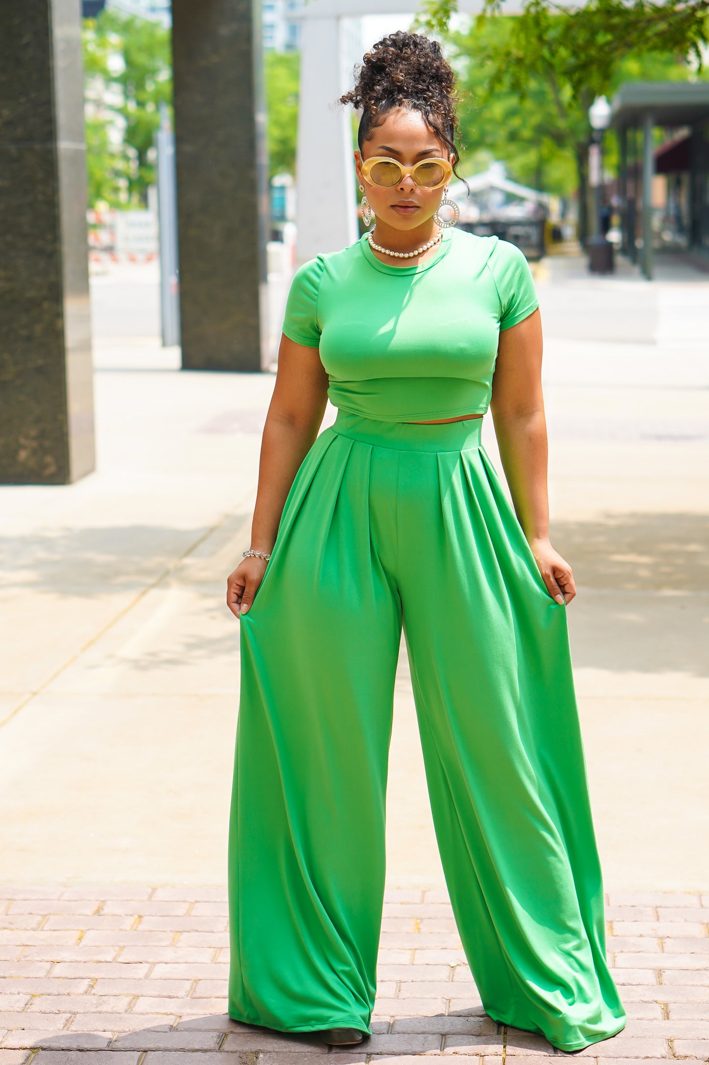Casually Fine Palazzo Pants Set (Green)