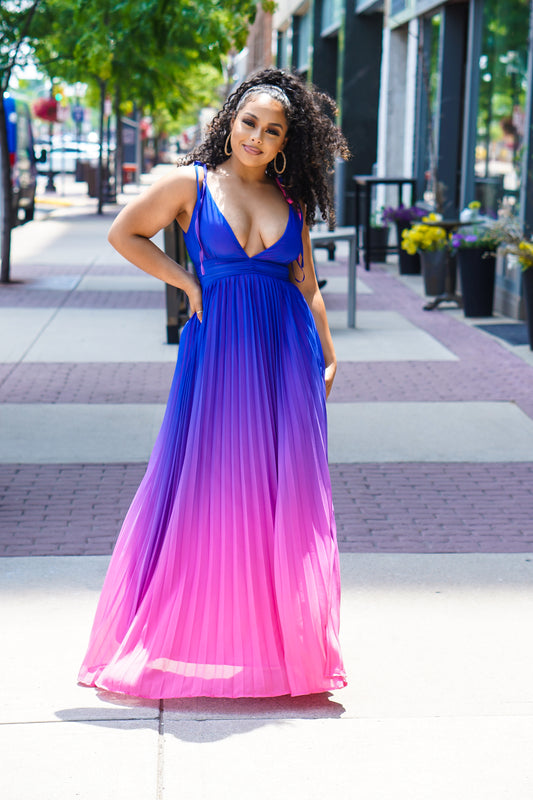 Dream Waves Pleated Ombré Dress