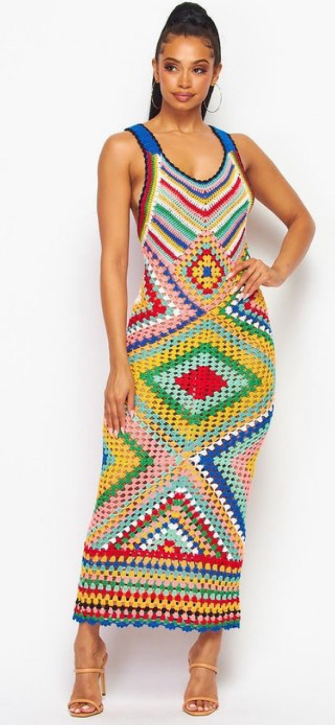 Diamond Pattern Crochet Dress (Two Colors)