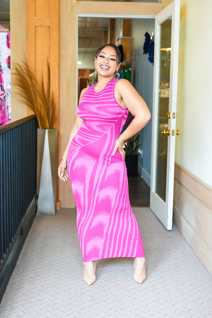 Different Directions Swirl Dress (Fuschia)