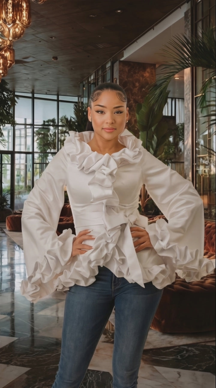 Ruffle Flair Satin Jacket
