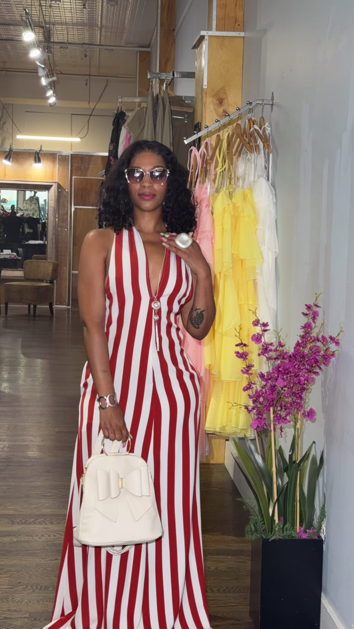 Coastal Cabana Stripe Maxi Dress (Red)