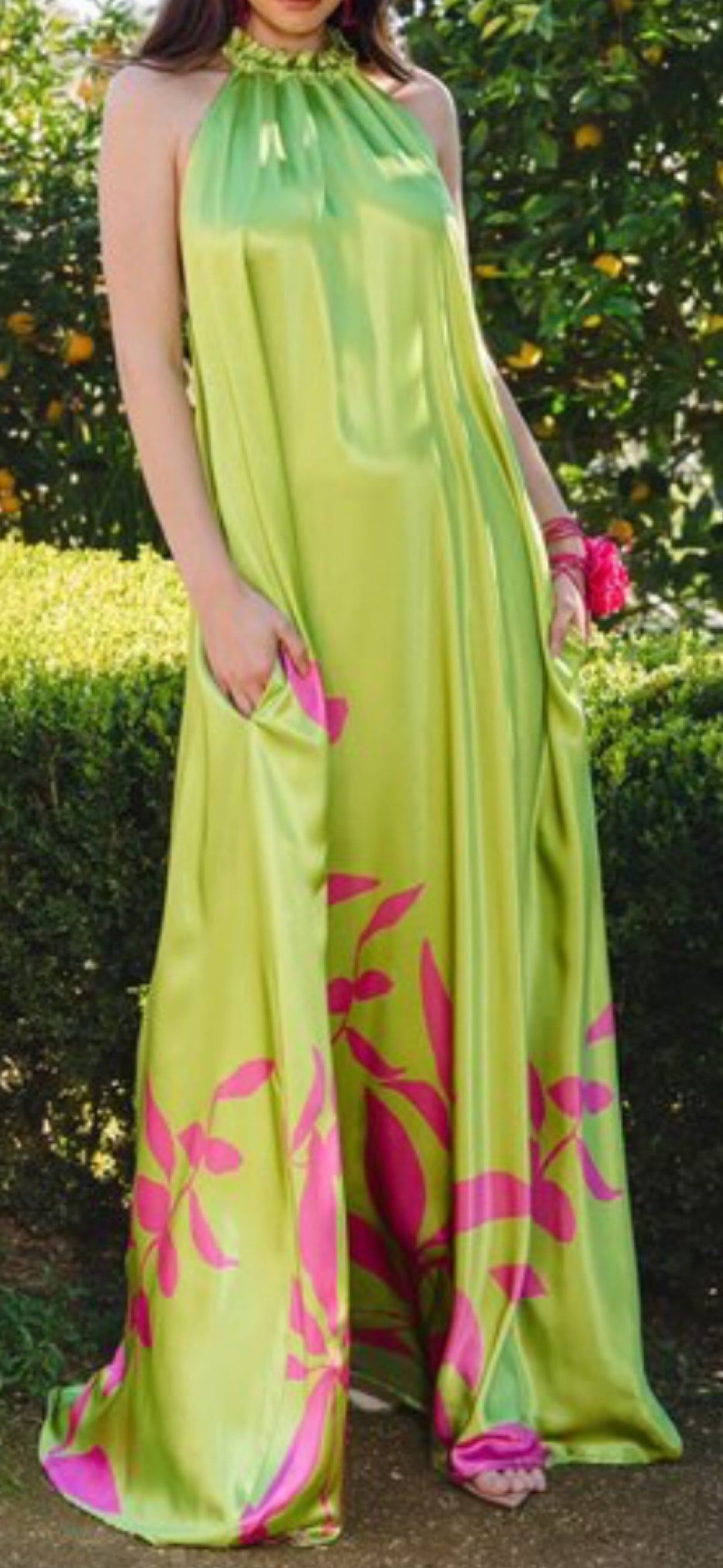 Fresh Garden Pink Flowers Maxi Dress