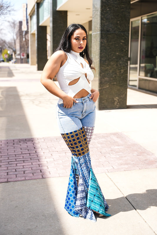 Plaid on Patches wide leg jeans