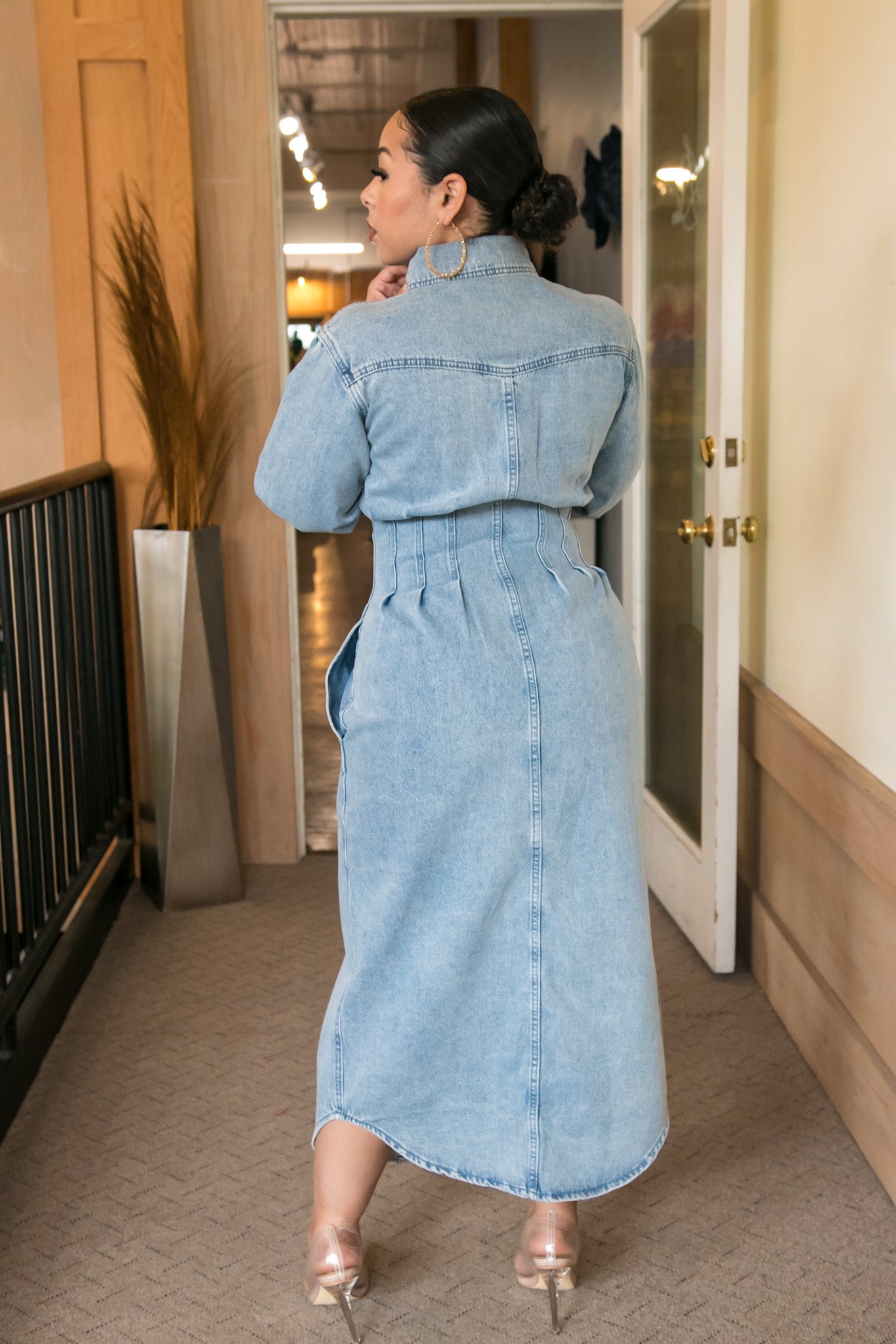 Clinched the Waist Denim Dress