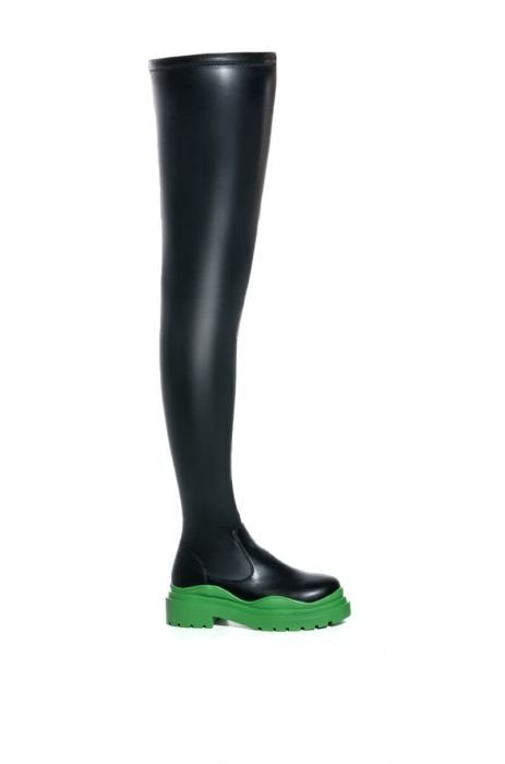 Groovy Green Tall Faux Leather Lug Boots