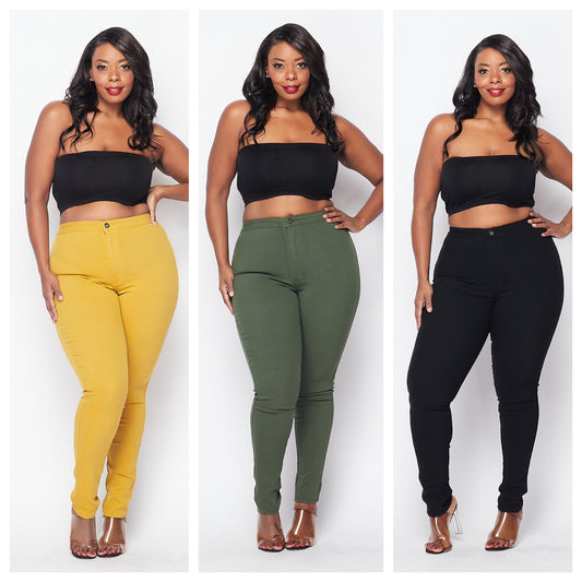 Plus Size - Stretchy Skinny High Waist 👖( More colors - Red, Black, Mustard, Olive,)