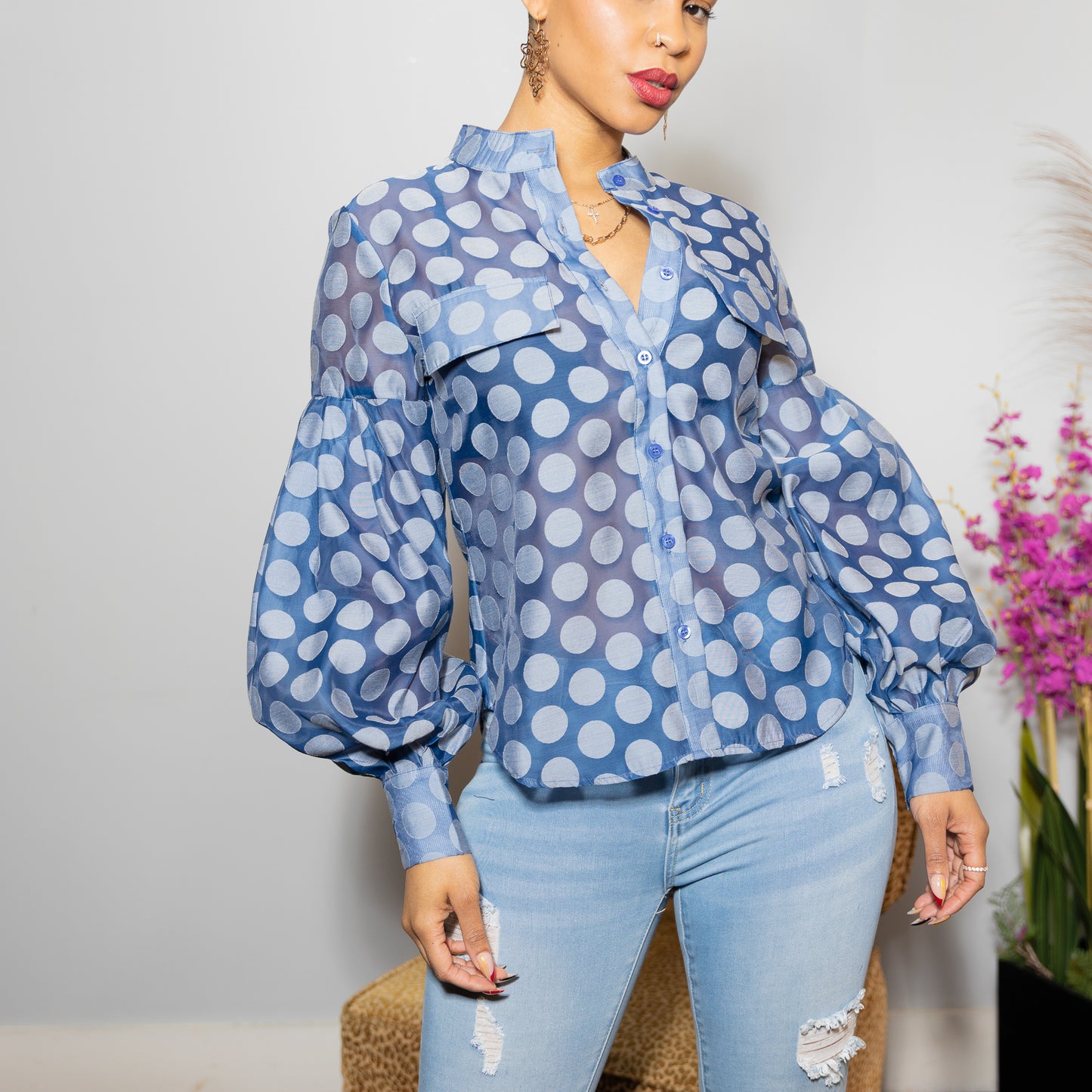 Illusion of Dots2 Long Sleeve Bubble Top