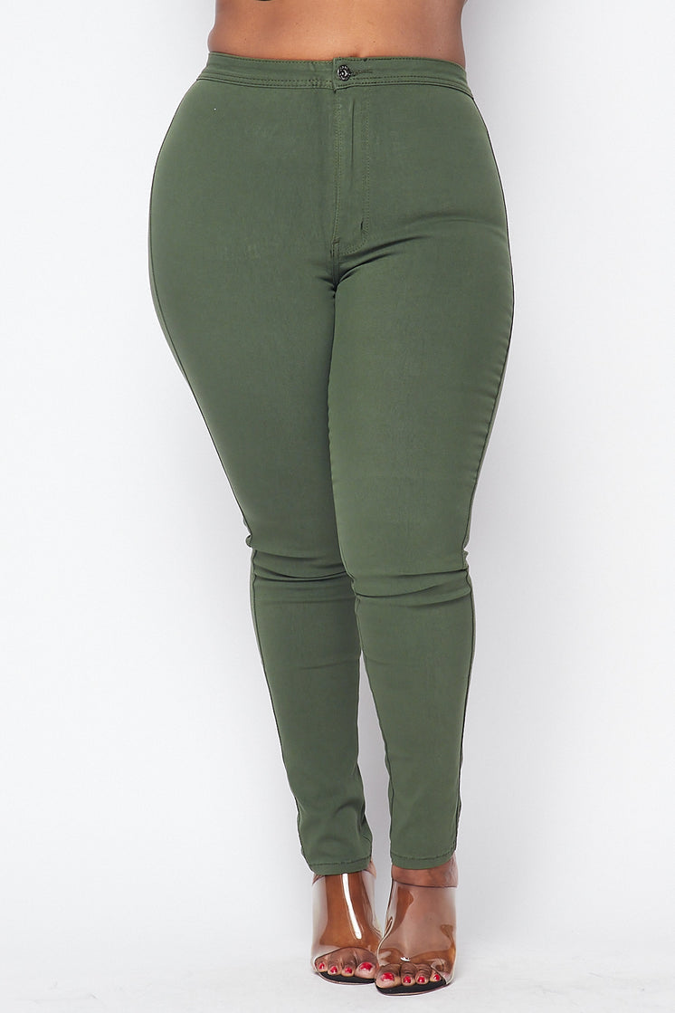 Plus Size - Stretchy Skinny High Waist Jeans (More colors - Red, Black, Mustard, Olive,)